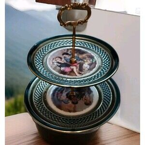 Vintage 2 Tier Serving Tray, Boys Eating Grapes